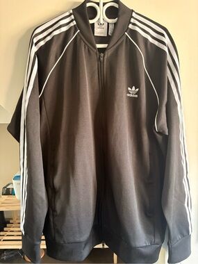adidas Black Track Jacket with White Stripes